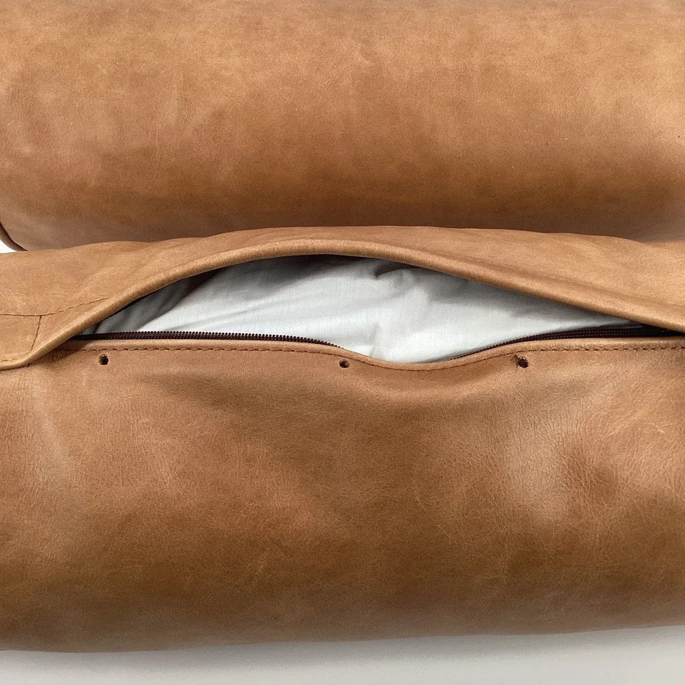 Poly and Bark Cognac Tan Italian Leather Bolster Pillows Set of 2 MCM 21x7.75